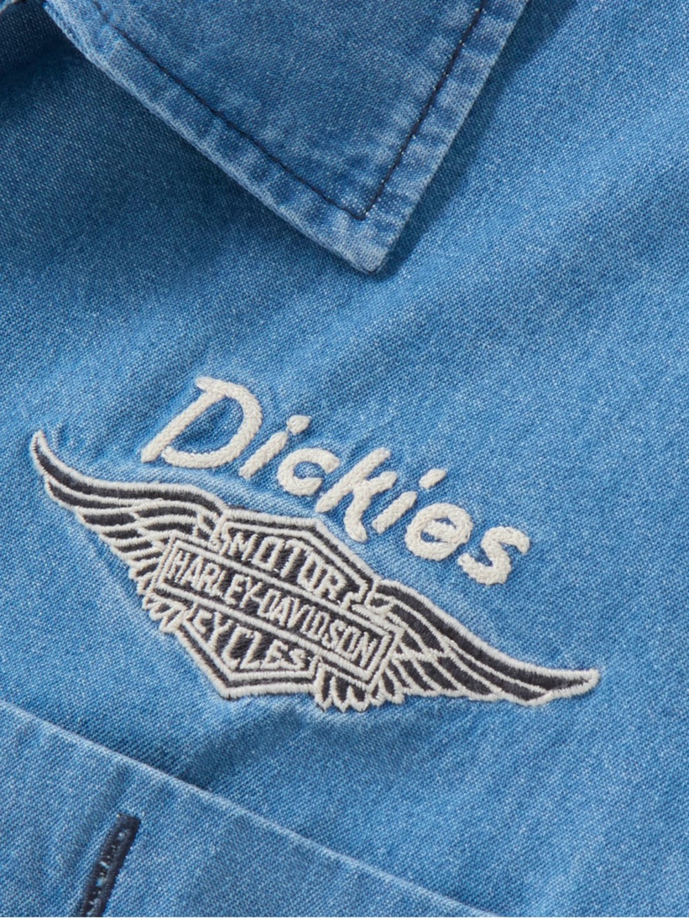 harley-davidson x dickies denim short sleeve button down work shirt - Picture 3 of 8
